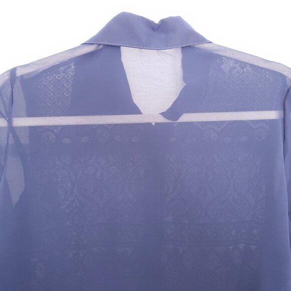 The Line of Style Navy Blue Mesh Lace Pattern Unique Design Long Blouse Size S - Picture 15 of 15